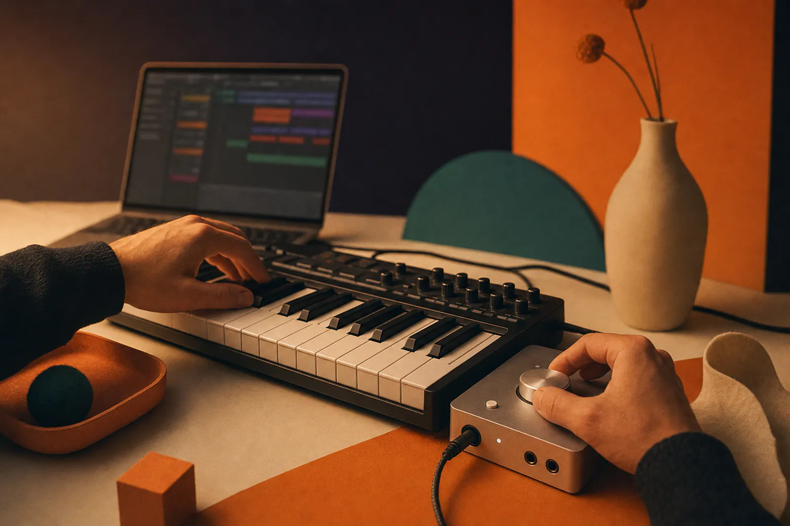 MIDI keyboard and interface prepared for low-latency recording