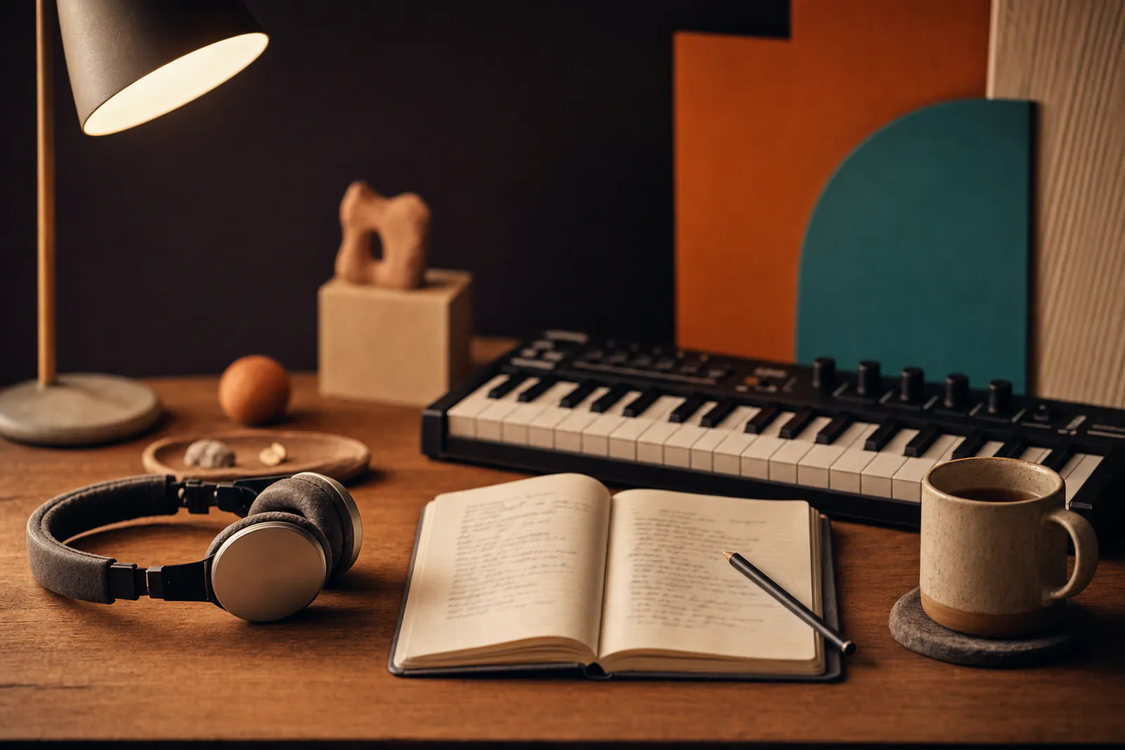 Notebook and keyboard set up for counting lyric syllables