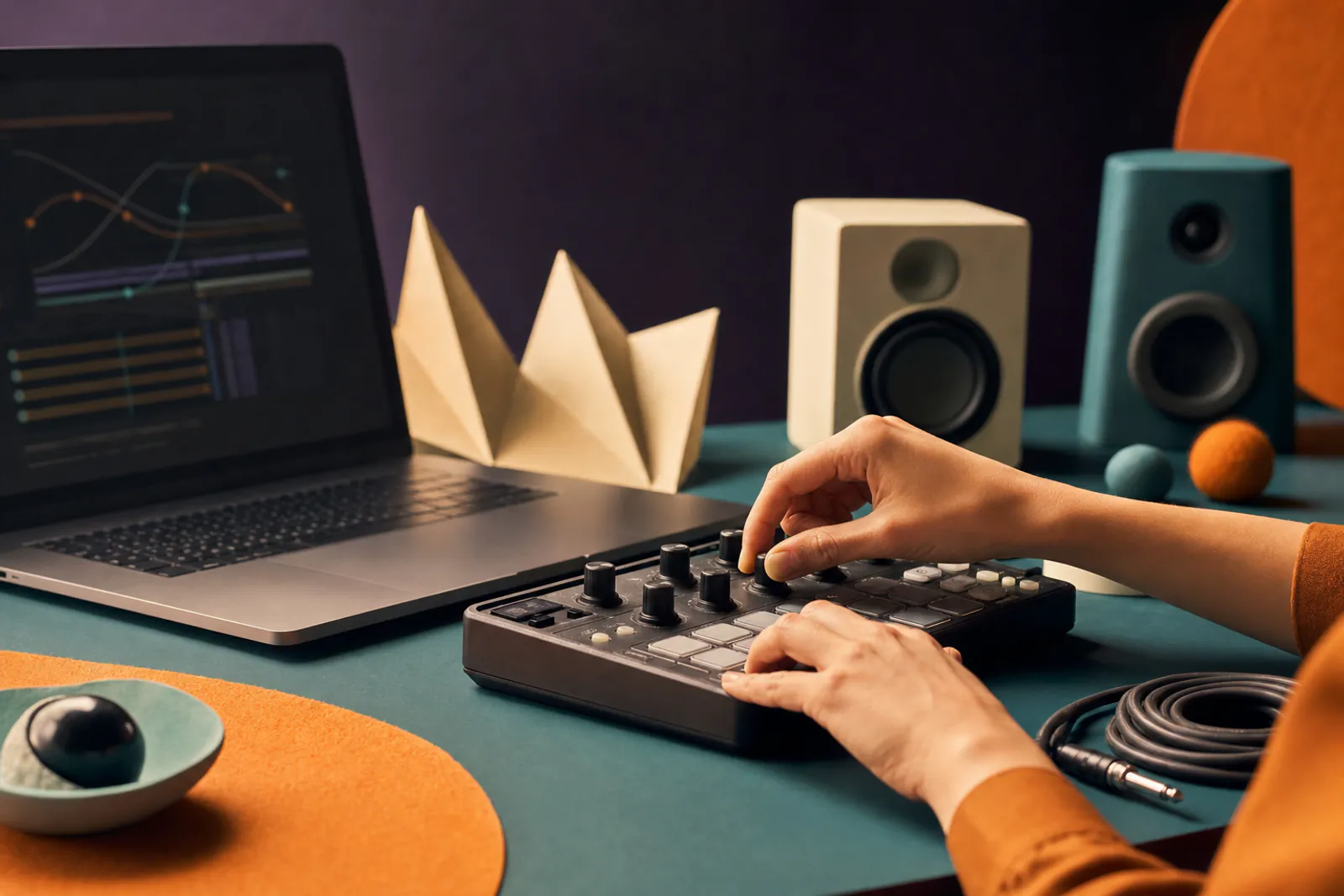 Hands adjusting controller knob for automation movement